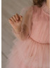 High Neck Blush Pink Tulle Flower Girl Dress